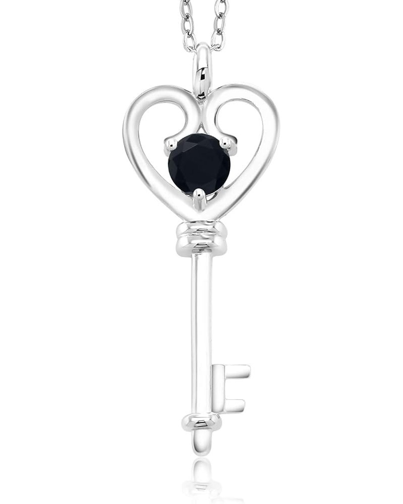 Heart Key Pendant Necklace For Women | 925 Sterling Silver | Round 5MM | Gemstone Birthstone | With 18 Inch Silver Chain Onyx...