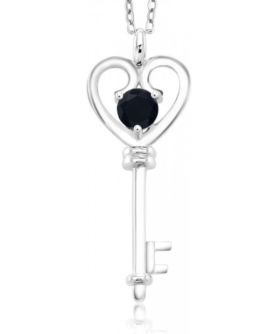 Heart Key Pendant Necklace For Women | 925 Sterling Silver | Round 5MM | Gemstone Birthstone | With 18 Inch Silver Chain Onyx...