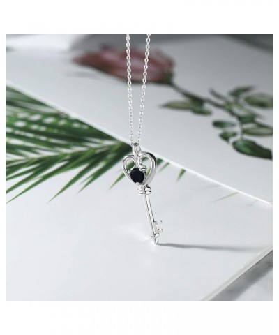 Heart Key Pendant Necklace For Women | 925 Sterling Silver | Round 5MM | Gemstone Birthstone | With 18 Inch Silver Chain Onyx...