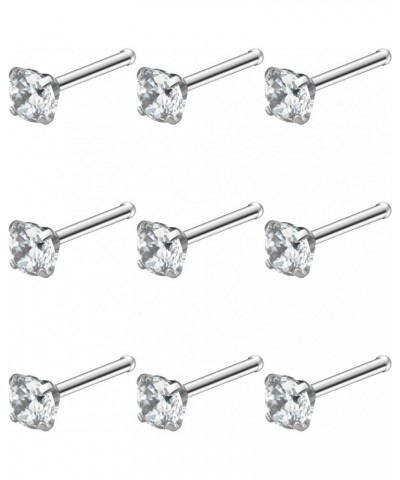 18G 20G 22G Hypoallergenic Silver Nose Rings Studs 316L Surgical Steel Screw Straight L Shaped Nose Studs Shiny Cubic zirconi...