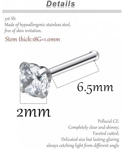 18G 20G 22G Hypoallergenic Silver Nose Rings Studs 316L Surgical Steel Screw Straight L Shaped Nose Studs Shiny Cubic zirconi...