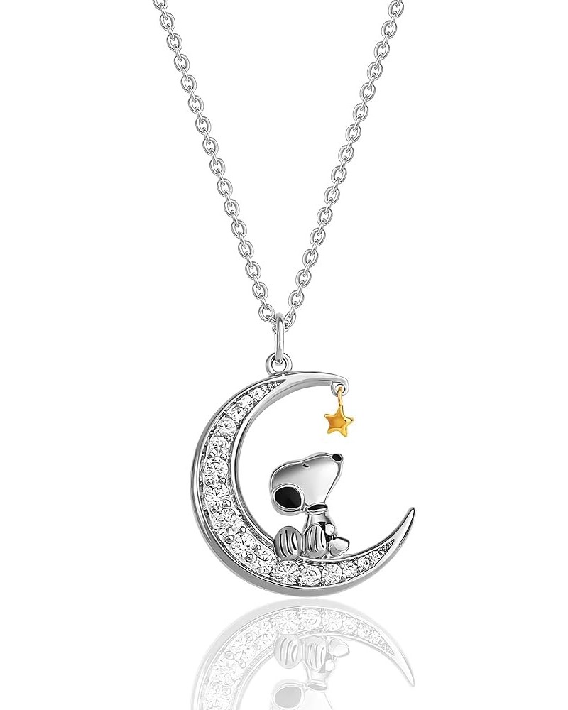 Womens Snoopy Necklace 18" - Snoopy Jewelry with Woodstock, Moon, or Heart Pendant - Official License Clear CZ $25.64 Necklaces