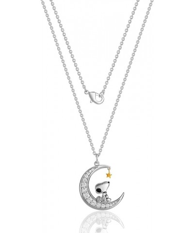 Womens Snoopy Necklace 18" - Snoopy Jewelry with Woodstock, Moon, or Heart Pendant - Official License Clear CZ $25.64 Necklaces