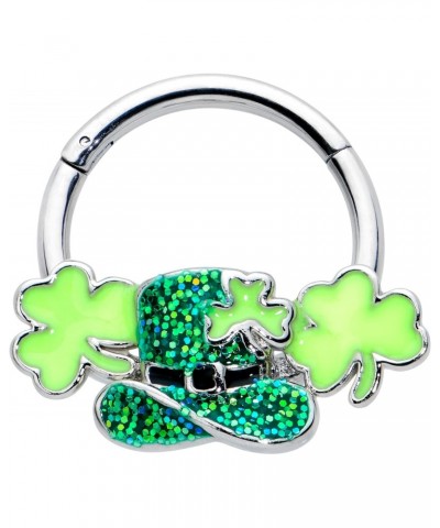 16G Steel Hinged Segment Ring Seamless Cartilage Nipple Ring Glitter Top Hat Shamrock Nose Hoop 3/8 $11.06 Body Jewelry