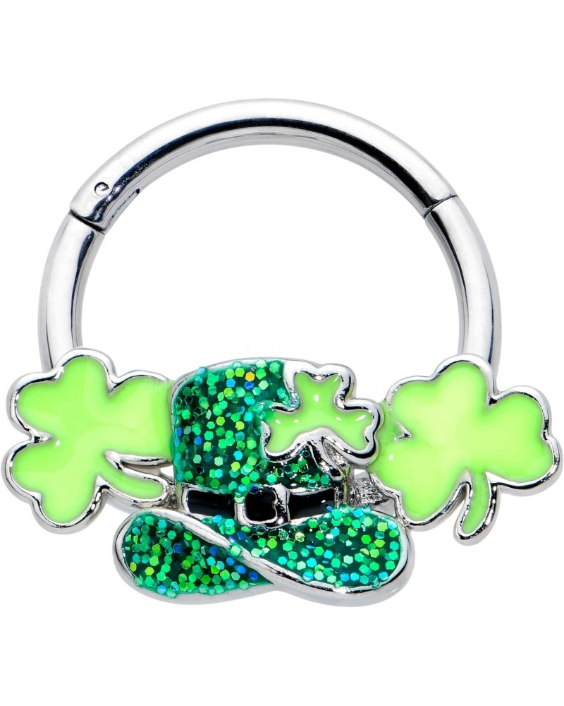 16G Steel Hinged Segment Ring Seamless Cartilage Nipple Ring Glitter Top Hat Shamrock Nose Hoop 3/8 $11.06 Body Jewelry