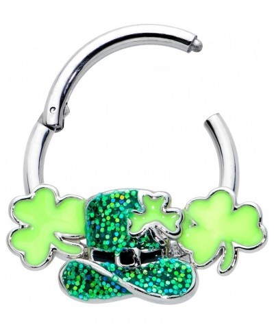 16G Steel Hinged Segment Ring Seamless Cartilage Nipple Ring Glitter Top Hat Shamrock Nose Hoop 3/8 $11.06 Body Jewelry