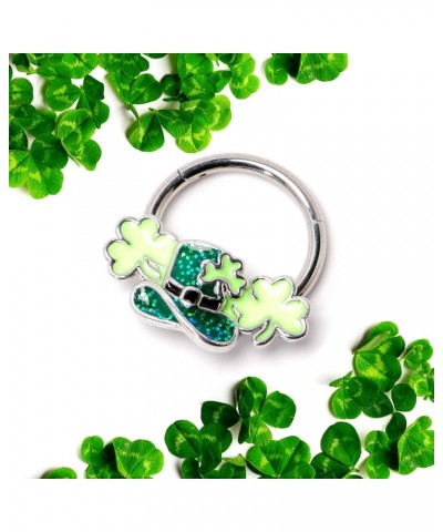 16G Steel Hinged Segment Ring Seamless Cartilage Nipple Ring Glitter Top Hat Shamrock Nose Hoop 3/8 $11.06 Body Jewelry