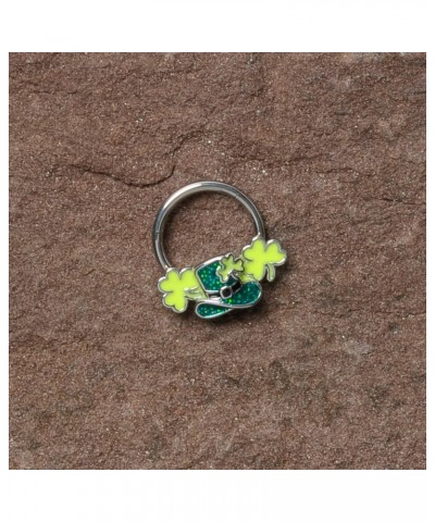 16G Steel Hinged Segment Ring Seamless Cartilage Nipple Ring Glitter Top Hat Shamrock Nose Hoop 3/8 $11.06 Body Jewelry