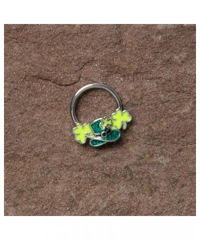 16G Steel Hinged Segment Ring Seamless Cartilage Nipple Ring Glitter Top Hat Shamrock Nose Hoop 3/8 $11.06 Body Jewelry