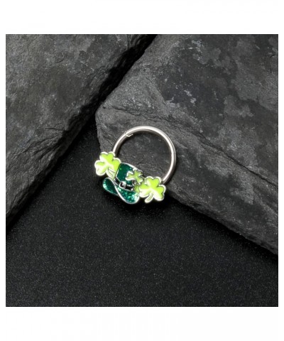 16G Steel Hinged Segment Ring Seamless Cartilage Nipple Ring Glitter Top Hat Shamrock Nose Hoop 3/8 $11.06 Body Jewelry