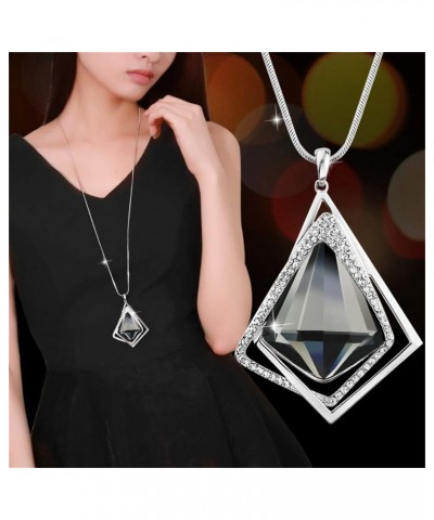 Fashion Alloy Long Necklace Shiny Geometric Pendant Sweater Chain Female Jewelry Gift(Silver) $9.23 Necklaces