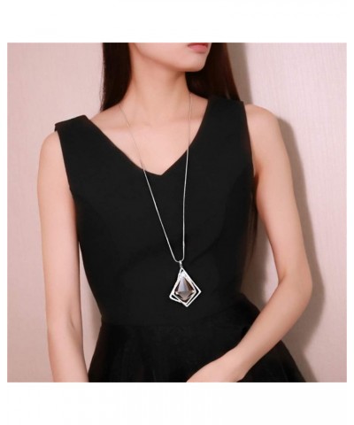 Fashion Alloy Long Necklace Shiny Geometric Pendant Sweater Chain Female Jewelry Gift(Silver) $9.23 Necklaces