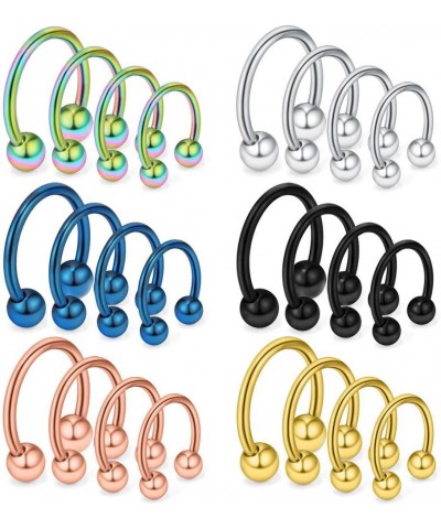 10PCS-24PCS 14G 16G Surgical Steel Nose Septum Horseshoe Hoop Earring Eyebrow Tragus Lip Piercing Ring 1.6 Millimeters Style ...