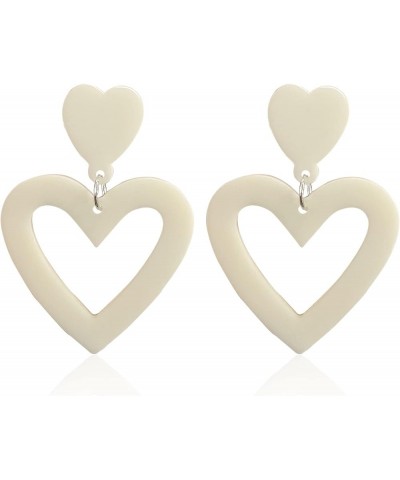 Double Heart Dangle Drop Earring Love Heart Earrings for Women Valentine's Day Mother's Day Birthday Gift White $5.87 Earrings