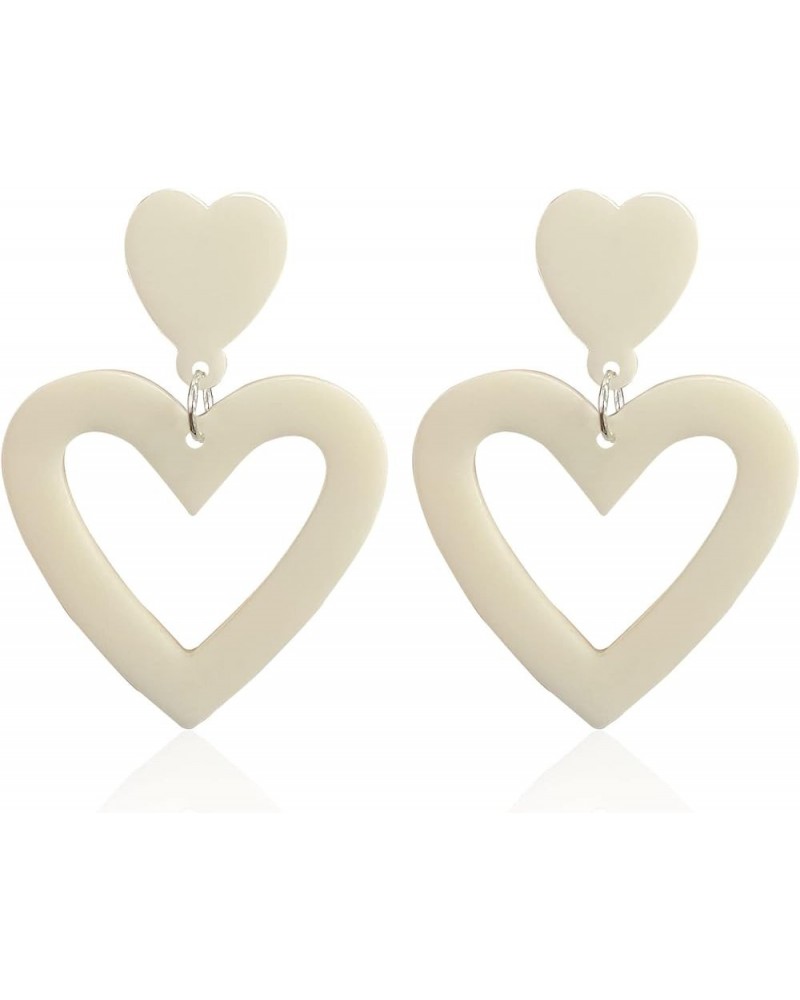 Double Heart Dangle Drop Earring Love Heart Earrings for Women Valentine's Day Mother's Day Birthday Gift White $5.87 Earrings