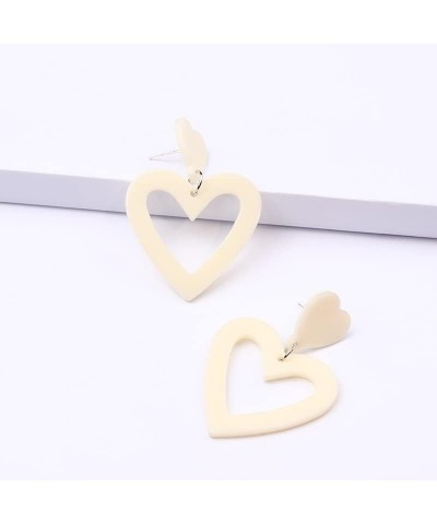 Double Heart Dangle Drop Earring Love Heart Earrings for Women Valentine's Day Mother's Day Birthday Gift White $5.87 Earrings