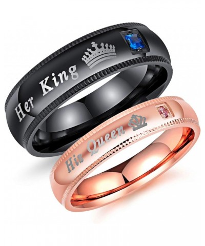 Couples Her King and His Queen Enagagement Bridal Ring Set 2PCS, Black Rose Gold Color His 10 Her 8 $9.85 Bracelets