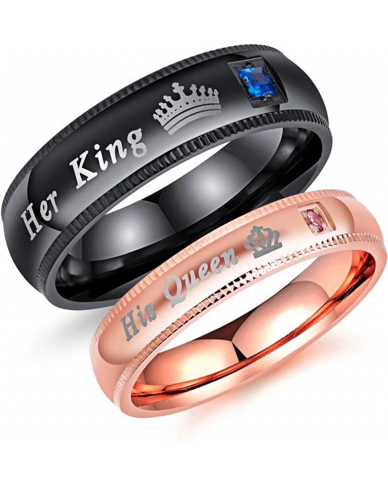 Couples Her King and His Queen Enagagement Bridal Ring Set 2PCS, Black Rose Gold Color His 10 Her 8 $9.85 Bracelets