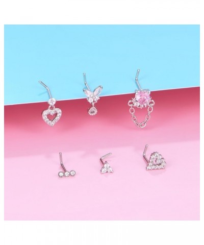 20G 18G Dangle Nose Rings Studs Stainless Steel Nose Screws CZ L Shaped Nose Studs Heart Nose Rings for Women Nostrial Pierci...