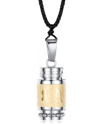 Men's Stainless Steel Open Lucky Buddha Mantra Pendant Necklace Bottle Container Memorial with Braided Rope Mantra - Gold (bi...