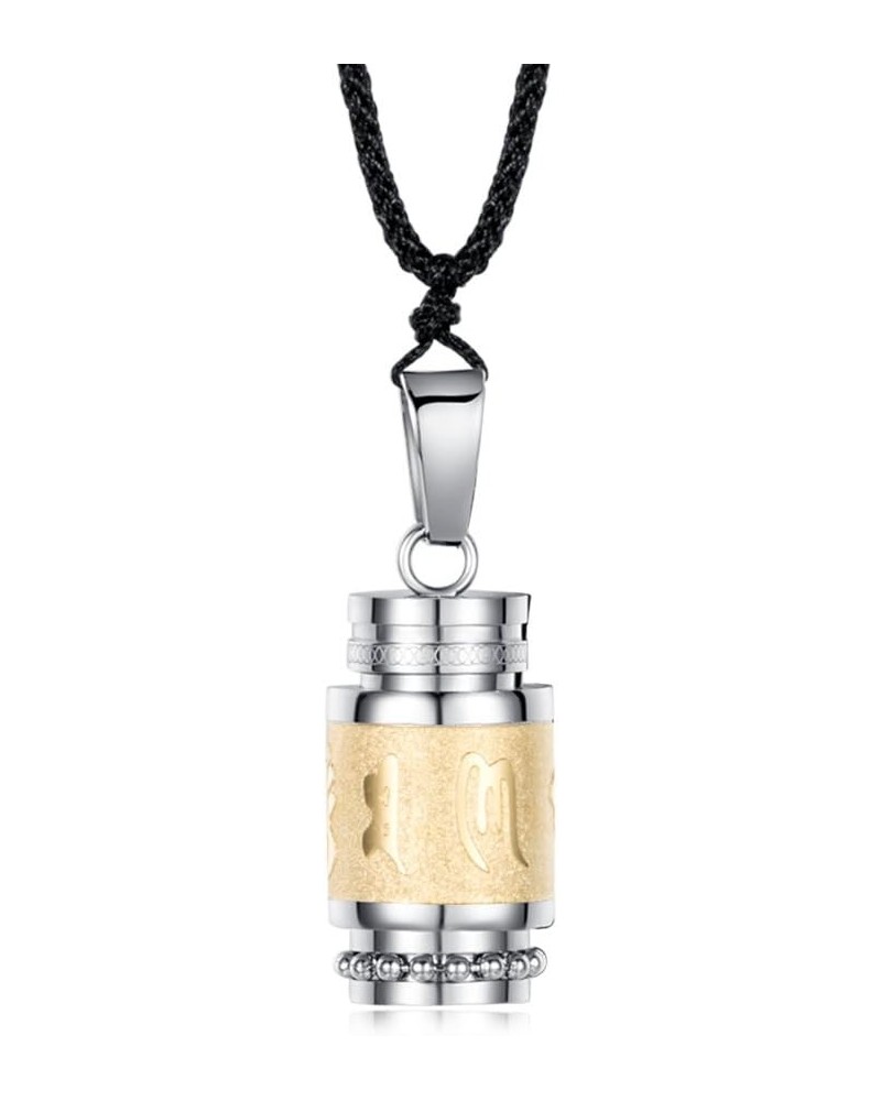 Men's Stainless Steel Open Lucky Buddha Mantra Pendant Necklace Bottle Container Memorial with Braided Rope Mantra - Gold (bi...