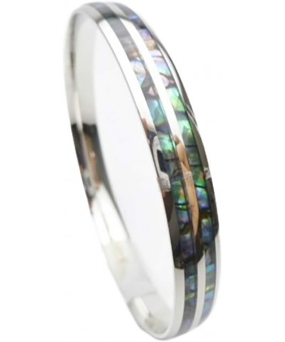 316L Stainless Steel Comfort Fit Natural Abalone Paua Shell Inlay With Stripe Hawaiian Curved Top Bangle Bracelet (Width: 6mm...