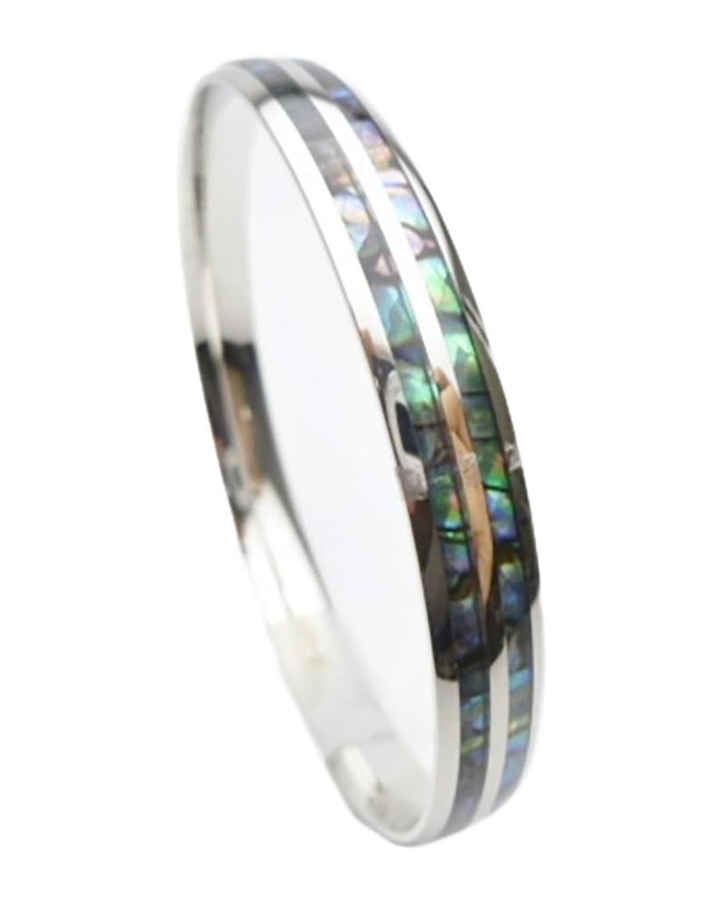 316L Stainless Steel Comfort Fit Natural Abalone Paua Shell Inlay With Stripe Hawaiian Curved Top Bangle Bracelet (Width: 6mm...