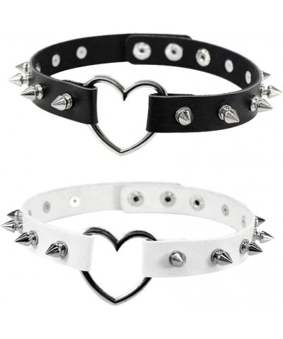 Heart Choker Necklace PU Leather Goth Choker Collar with Rivet Punk Rock Collar Adjustable Size –2PCS Black and White $6.62 N...