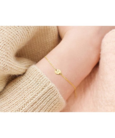 18K Gold Plated Stainless Steel Initial Bracelet Personalized Letter Charm Bracelet Small Dainty Disc Monogram Name Bracelet ...