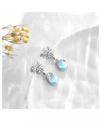 925 Sterling Silver Snowflake Earrings Moonstone Dangle Earrings Hypoallergenic Earring Winter Jewelry Christmas Gifts for Wo...