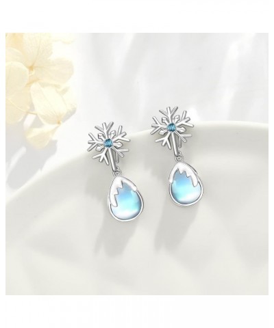 925 Sterling Silver Snowflake Earrings Moonstone Dangle Earrings Hypoallergenic Earring Winter Jewelry Christmas Gifts for Wo...