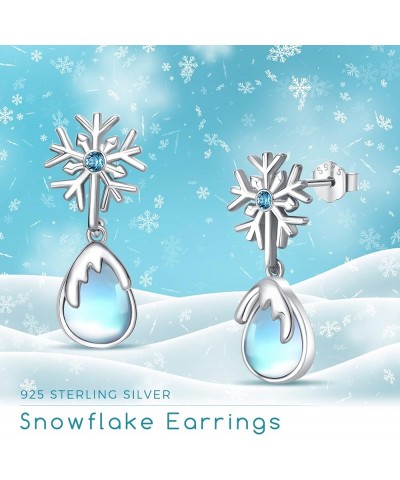 925 Sterling Silver Snowflake Earrings Moonstone Dangle Earrings Hypoallergenic Earring Winter Jewelry Christmas Gifts for Wo...