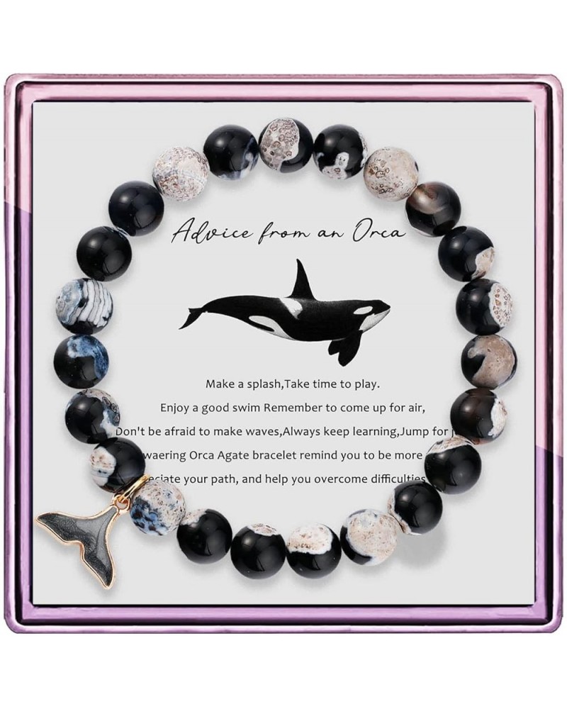 Orca Healing Bracelets for Women Orca Whale Gifts Orca Agate Crystal Bracelets Orca Gifts for Women Orca Tail Charm Orca Insp...