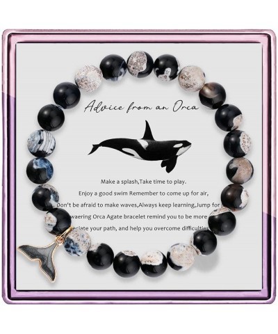 Orca Healing Bracelets for Women Orca Whale Gifts Orca Agate Crystal Bracelets Orca Gifts for Women Orca Tail Charm Orca Insp...