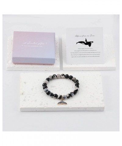 Orca Healing Bracelets for Women Orca Whale Gifts Orca Agate Crystal Bracelets Orca Gifts for Women Orca Tail Charm Orca Insp...