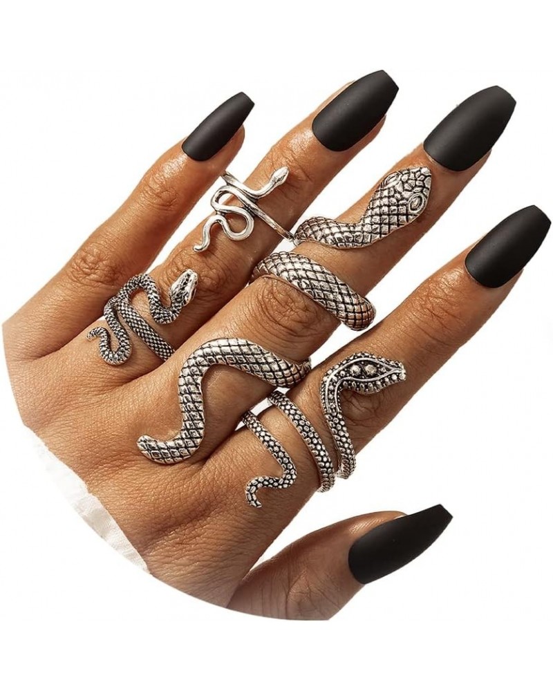 Snake Ring for Women Animal Punk Vintage Rings Adjustable Silver Snake Rings set C $6.71 Rings