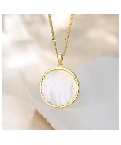 Sterling Silver Birth Flower Necklace for Women Genuine Mother of Pearl CZ Round Disc Halo Pendant Necklace Fine Jewelry Anni...