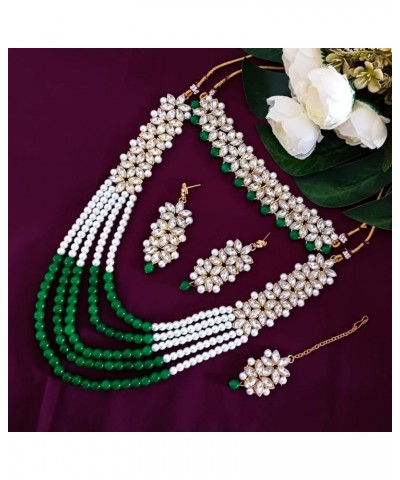 Indian Jewelry Sets for Women Indian Bollywood Traditional Faux Kundan Pearl Beads Bridal Wear Necklace Earrings Maangtika We...