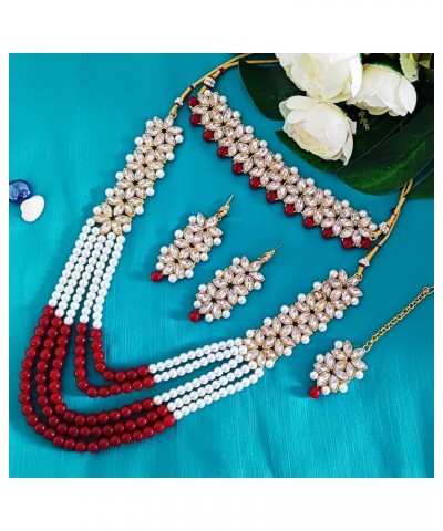 Indian Jewelry Sets for Women Indian Bollywood Traditional Faux Kundan Pearl Beads Bridal Wear Necklace Earrings Maangtika We...