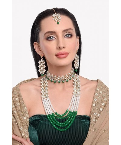 Indian Jewelry Sets for Women Indian Bollywood Traditional Faux Kundan Pearl Beads Bridal Wear Necklace Earrings Maangtika We...