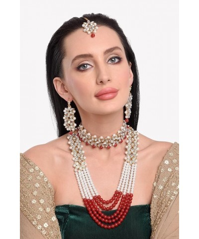 Indian Jewelry Sets for Women Indian Bollywood Traditional Faux Kundan Pearl Beads Bridal Wear Necklace Earrings Maangtika We...