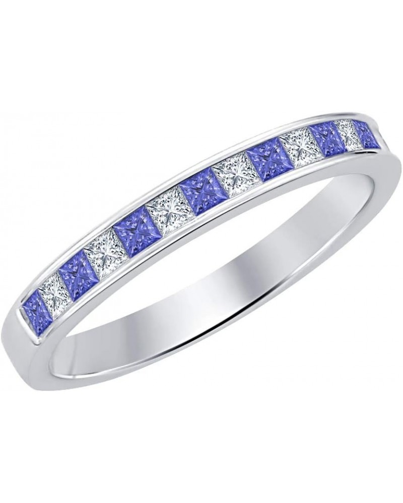 Princess Cut Gemstone 14k White Gold Plated Engagement Wedding Band Ring for Women's created-tanzanite & white diamond $19.34...