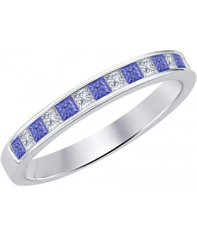 Princess Cut Gemstone 14k White Gold Plated Engagement Wedding Band Ring for Women's created-tanzanite & white diamond $19.34...