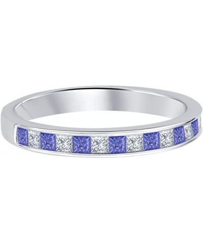 Princess Cut Gemstone 14k White Gold Plated Engagement Wedding Band Ring for Women's created-tanzanite & white diamond $19.34...