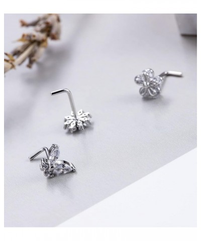 9Pcs 20G Stainless Steel Nose Rings L Shaped Nose Studs Flower Screw Nose Rings for Women Men Nose Piercing Set L Shaped Silv...