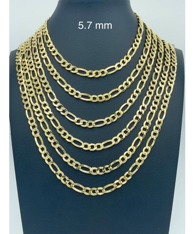 14K Real Gold Figaro Chain - 2.45mm 3.15mm 4.1mm 5.1mm 5.7mm Diamond Cut Cuban Link Figaro Necklace For Men - Yellow Gold Pen...