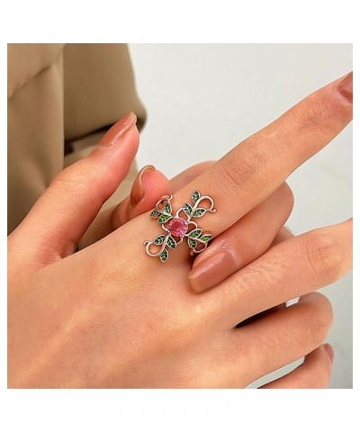 Flower Cross Open Statement Ring for Women Girls Cubic Zirconia Branch Enamel Leaves Criss Faith Adjustable Stacking Finger R...