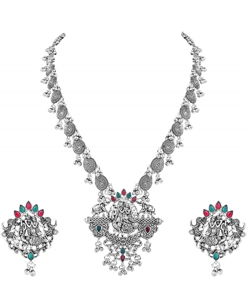 Indian Festive Navratri Ethnic Silver Oxidised Long Necklace Jewellery With Earrings Set For Women Style8 $16.49 Jewelry Sets