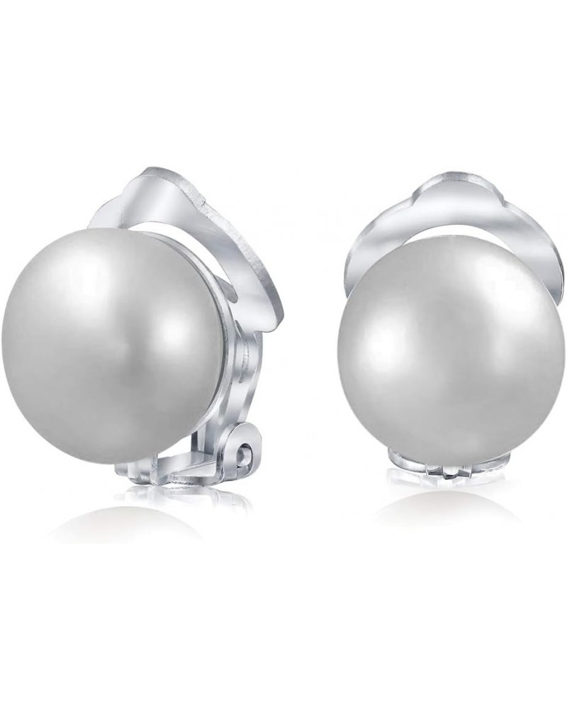 Button Style Freshwater Cultured Pearl Clip On Ball Stud Earrings For Women Sterling Silver Non Pierced Ears More Colors Grey...