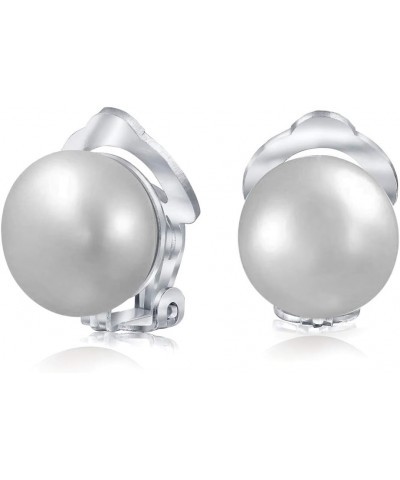 Button Style Freshwater Cultured Pearl Clip On Ball Stud Earrings For Women Sterling Silver Non Pierced Ears More Colors Grey...